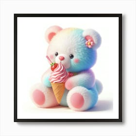 Teddy Bear Eating Ice Cream Art Print