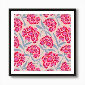 RHODODENDRONS Retro Floral Spring Botanical in Fuchsia Hot Pink Red Lavender Purple Blue Art Print