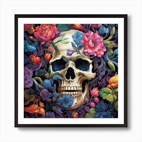 Skull With Flowers 1 Art Print