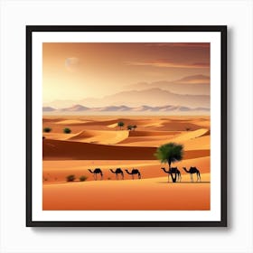 Camels In The Desert 1 Art Print