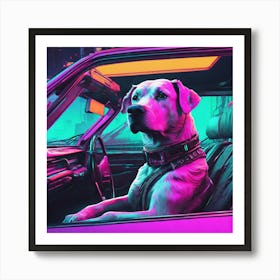 Dog In A Car Art Print