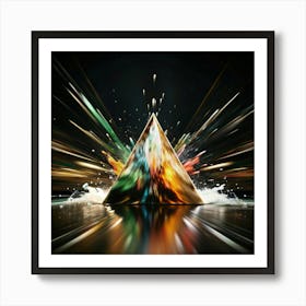 A metallic pyramid with a colorful, abstract design, set against a background. Art Print