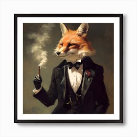 Suave Mr. Fox | Smoking A Cigar| Vintage Style Fox Portrait| Wall Art Art Print