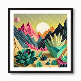 Firefly Beautiful Modern Abstract Succulent Landscape And Desert Flowers With A Cinematic Mountain V (9) Art Print