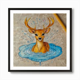 Deer In Water 6 Art Print