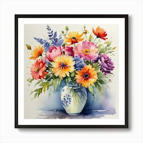 Watercolor Flowers In A Vase 3 Art Print