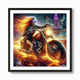 Purple Neon Inferno Rider Art Print