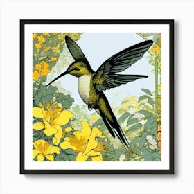 Hummingbird With Yellow Flowers Art Print