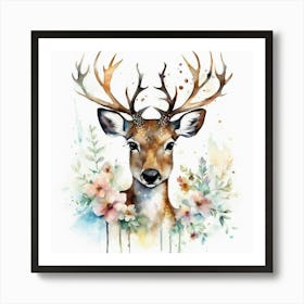 Deer Watercolor Painting Art Print