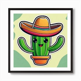 Mexico Cactus With Mexican Hat Sticker 2d Cute Fantasy Dreamy Vector Illustration 2d Flat Cen (13) Art Print