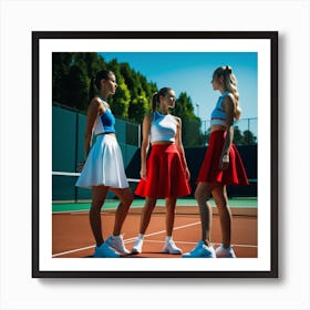 Three Women On A Tennis Court Art Print