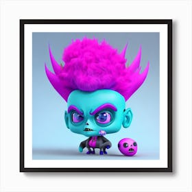 3d   Of A Cartoon Character With Pink Hair And A Purple Ball Art Print