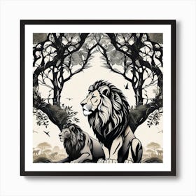 Lions In The Forest 1 Art Print