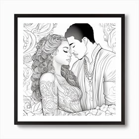 Afro-American Couple Coloring Page 1 Art Print