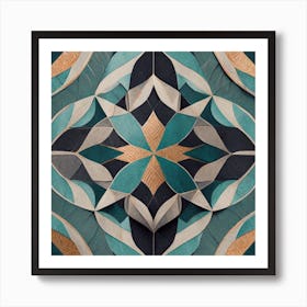 Firefly Beautiful Modern Detailed Floral Indian Mosaic Mandala Pattern In Neutral Gray, Teal, Marine Art Print