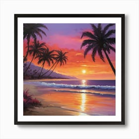 Sunset At The Beach paintings art print 4 Art Print