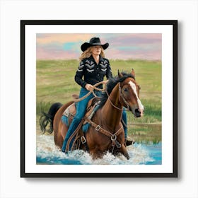 Cowgirl Riding Horse 2 Art Print