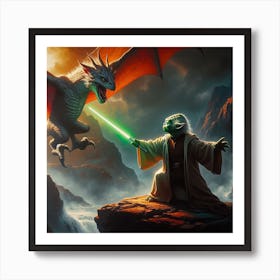 Yoda Fighting A Dragon Star Wars Art Print Art Print