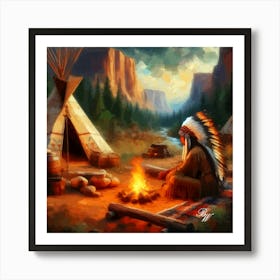 Native American Woman By The Campfire 2 Copy Art Print