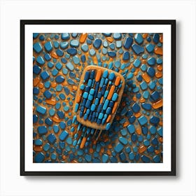 Blue And Orange Mosaic Art Print