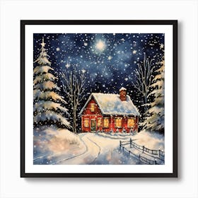 Christmas Night At The Cabin Art Print