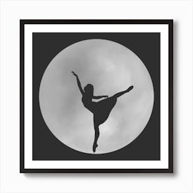 Minimalist Black and White Full Moon Silhouette with Ballet Dancer - Empowerment - Moon Magic - Ballerina Art Print