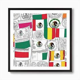 Flags Of Mexico Art Print