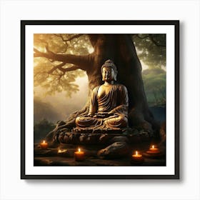 Buddha Statue In The Forest Art Print