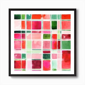 Pink And Green Squares Art Print