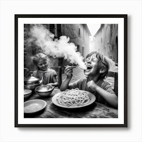 Children Eating Spaghetti Art Print