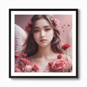 Angel With Roses Art Print