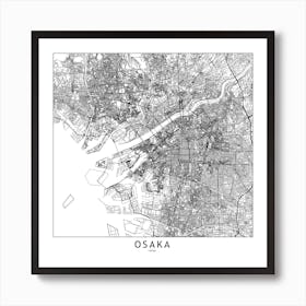 Osaka White Map Square Art Print