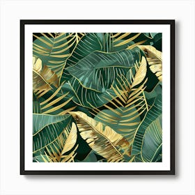 Gold And Green Tropical Leaves Art Print