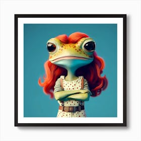 Retro Redhead Frog Girl Art Print