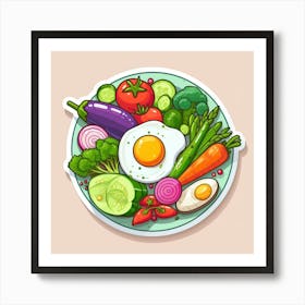 A Plate Of Food And Vegetables Sticker Top Splashing Water View Food 5 Art Print