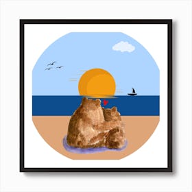 Love Beach Sunset Sea Lovers Art Print