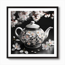 Firefly An Intricate Beautiful Japanese Teapot, Modern, Illustration, Sakura Garden Background 17188 Art Print