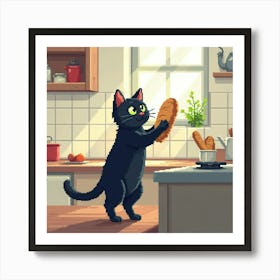 Black Cat In A Kitchen Art Print Funny Cat (3) Art Print