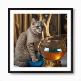 Cat With Fish Bowl Art Print