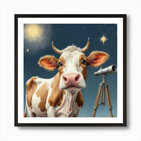 Cow With Telescope 4 Art Print