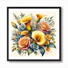 A beautiful and distinctive bouquet of roses and flowers 9 Art Print