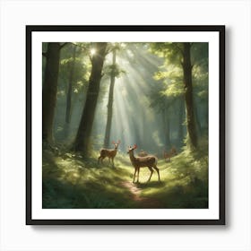 Deer In The Woods paintings art print 2 Art Print