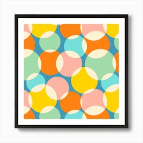 SOFT FOCUS Abstract Geometric Mid-Century Modern Retro Spots in Green Blue Pink Yellow Orange Cream on Bright Blue Art Print