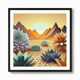 Firefly Beautiful Modern Abstract Succulent Landscape And Desert Flowers With A Cinematic Mountain V (15) Art Print