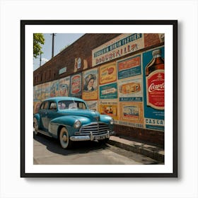 Old Car Parked In Front Of A Wall Art Print