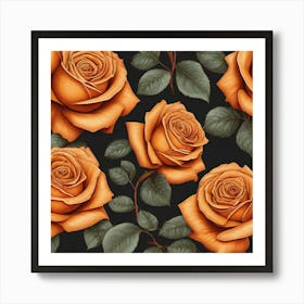 Orange Roses On Black Background Poster