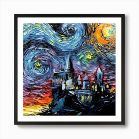 Hogwarts Castle Van Gogh Starry Night Art Print