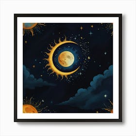 Moon And Stars In The Sky Art Print