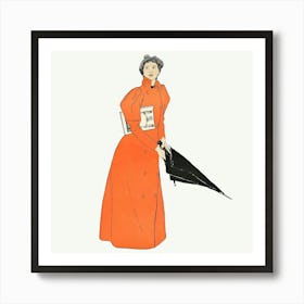 Woman Holding Umbrella Illustration, Edward Penfield Art Print