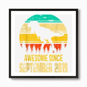 Awesome September 2019 3rd Birthday Retro Dinosaur Boy Gift Art Print